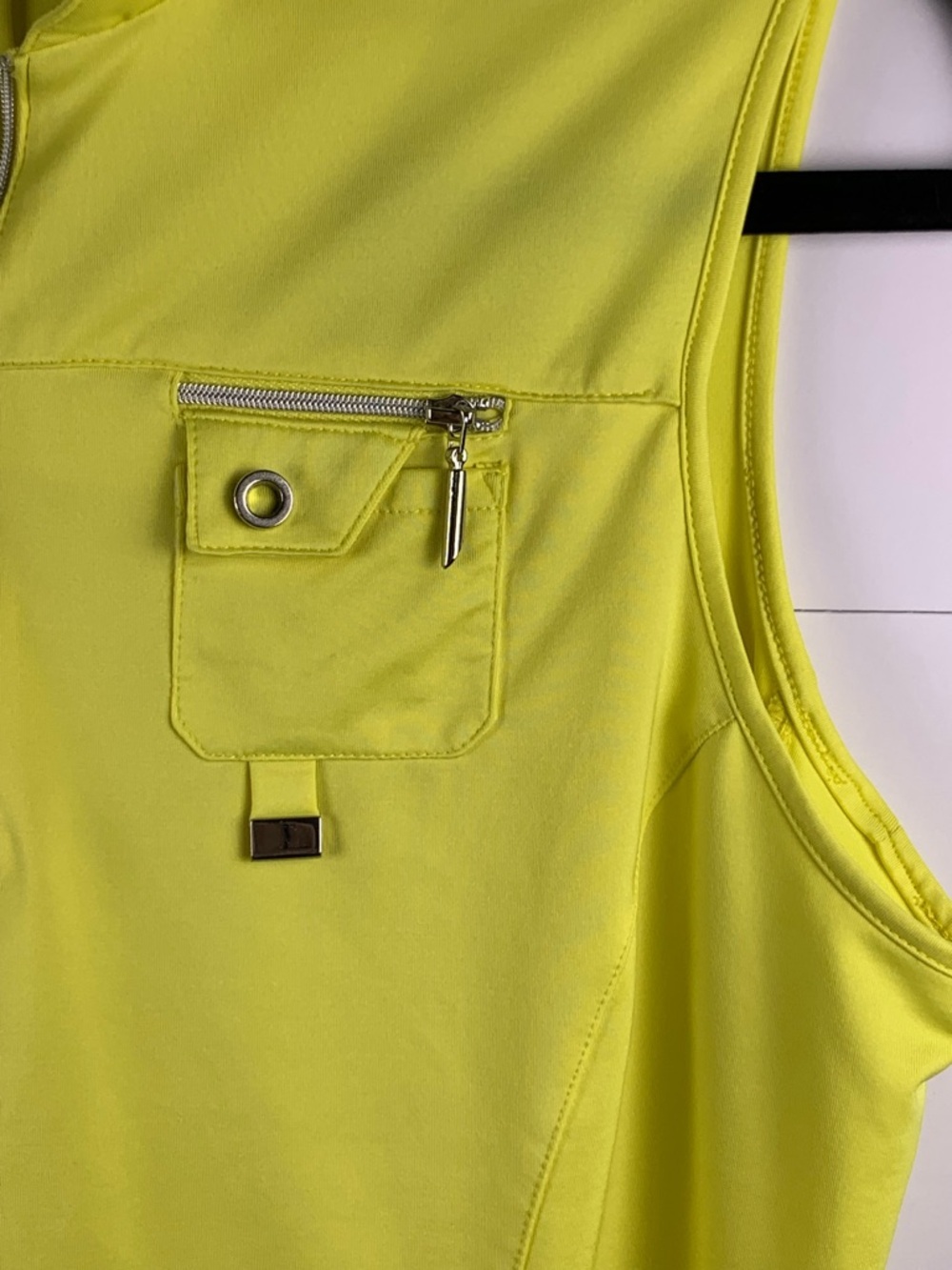 Jamie Sadock Womens M Golf Top Neon Yellow Sleeveless 1/4 Zip Stretch Pocket - Picture 3 of 12